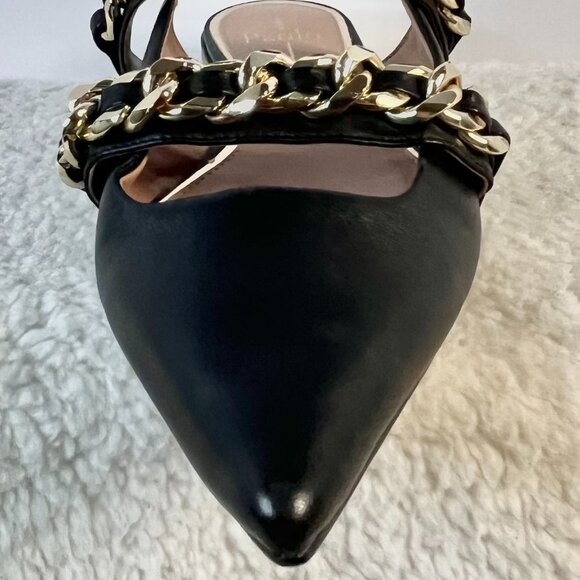 Linea Paolo Aurel Mules | Black Pointed Toe Flats w/ Double Chain | Size 8.5 - Picture 8 of 16